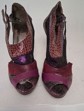 ALDO Purple Multi-Texture Peep-Toe Ankle-Strap Heels
